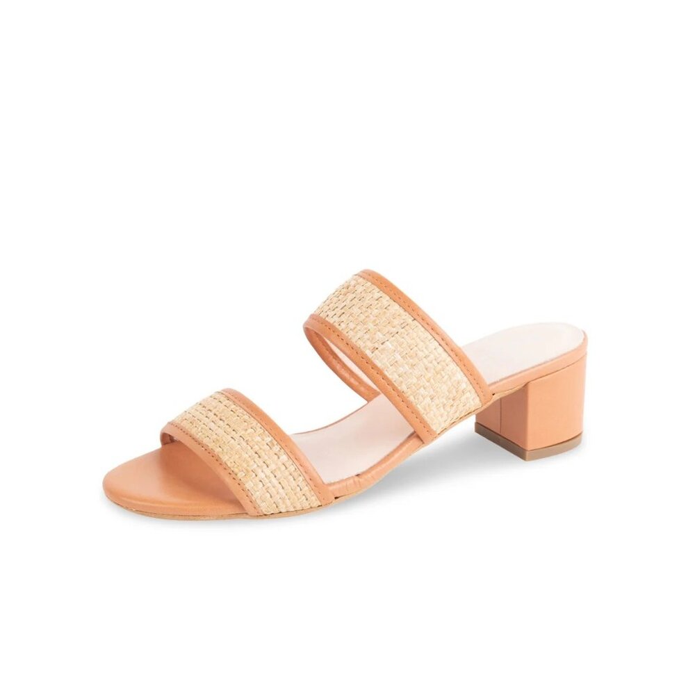 Patricia Green Raffia Block Heel Sandals Womens Size 8 Cognac Leather